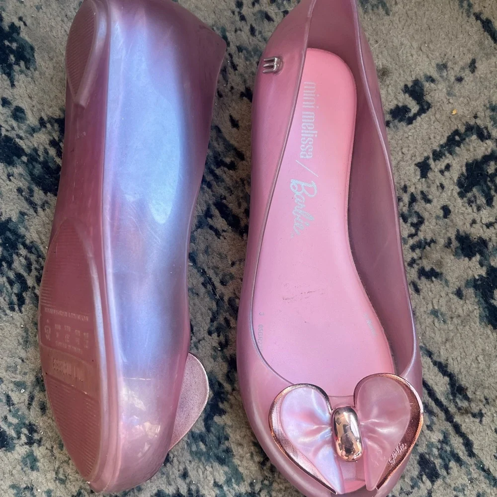 Barbie Mini Melissa light Pink Jelly Ballet Flats with Heart Accent shoes size 4